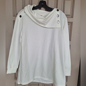 Sweatshirt Project Wht Shirt SzL Stud Embellished Asymetric Collar NWOT Cute